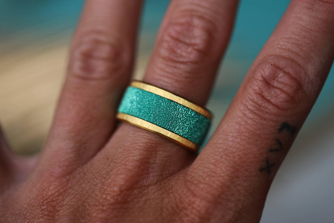 🏝️ Inner ring (addon) in 925 silver "Siwa" intense glitter green finish for interchangeable mood ring