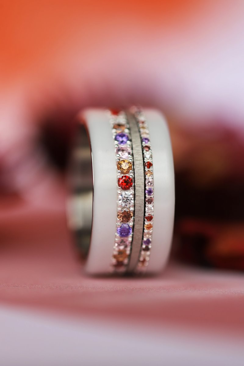 Inner ring (medium addon) "Autumn aura" in 925 silver set with autumn-colored zircons