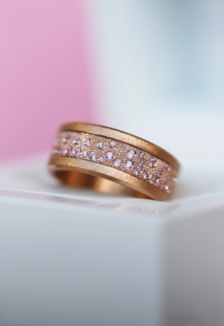 Anneau (deux tiers) "Willow Pink" en argent glitter serti de zircons roses pour bague mood interchangeable