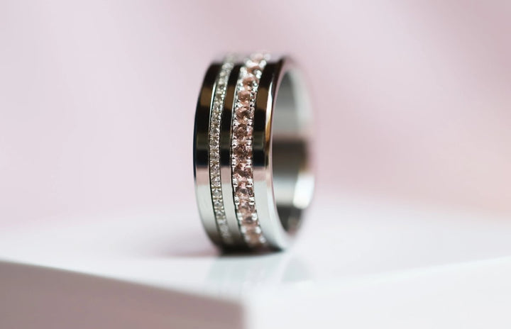 💍 Innenring (Medium Addon) "Aura Kabricot" aus 925er Silber mit apricotfarbenem Zirkonia Steine besetzt serti de zircons abricots