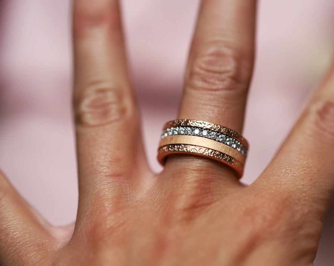 Base extra small "Rock" en acier rose gold inoxydable pour bague mood interchangeable, Edition collector numérotée de 1 à 100