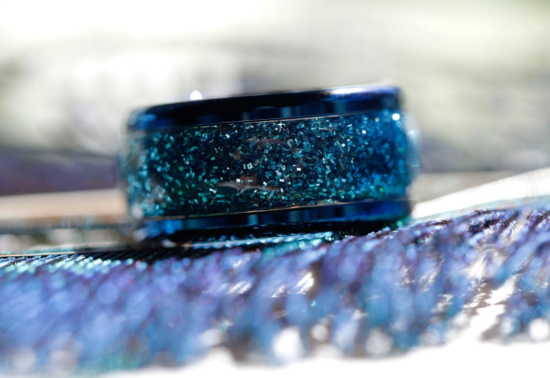 Blue moon 🌘 inner ring (addon) in 925 silver with blue enamel coating - glitter