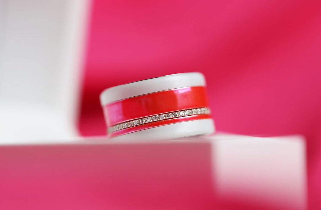 💕 Inner ring (2/3 addon) in 925 silver "Punche" Flashy pink finish for interchangeable mood ring