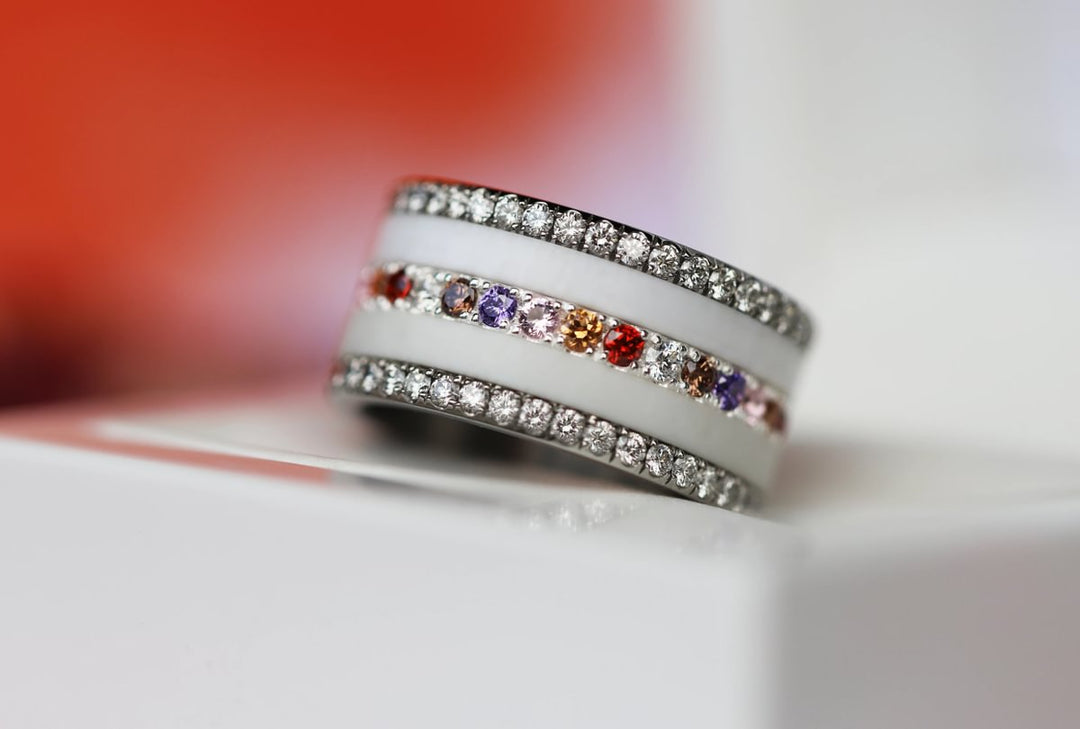 Inner ring (medium addon) "Autumn aura" in 925 silver set with autumn-colored zircons