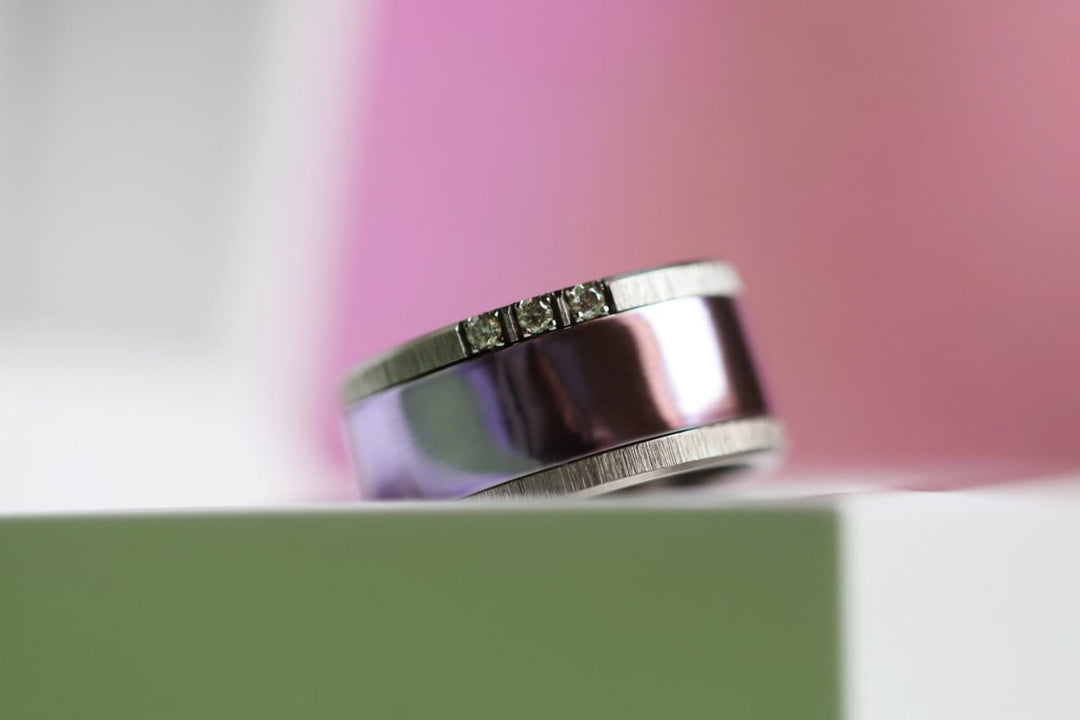 💜 Anneau (addon) en argent 925 "Lila" finition violet  pour bague mood interchangeable