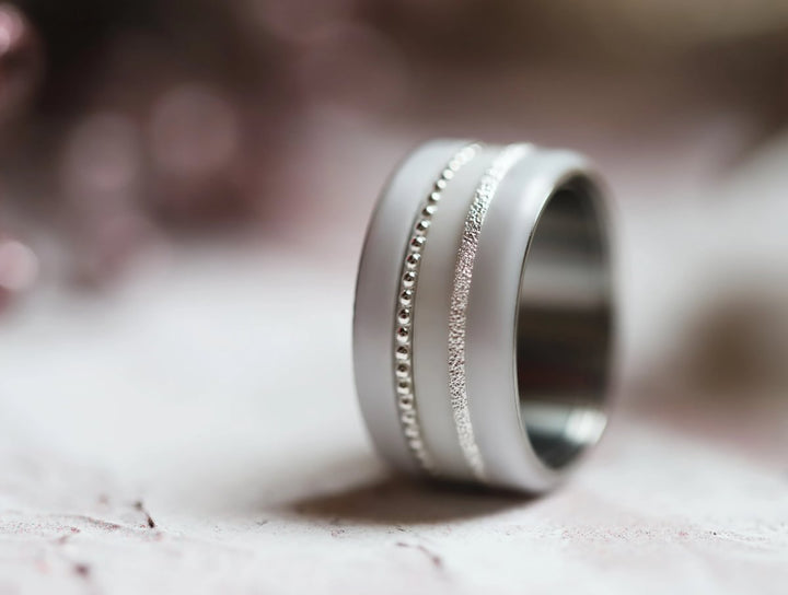 Set von 2 Innenringe (Mini Addons) aus 925er Silber "Ewiger Schnee" Glitter Ausführung  für auswechselbaren mood Ring