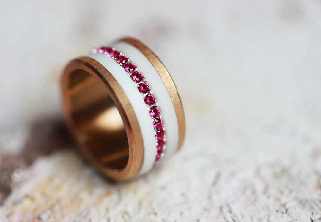 💍 Innenring (Medium Addon) "Rubinrote Aura" aus 925er Silber mit rubinroten Zirkonia Steine besetzt