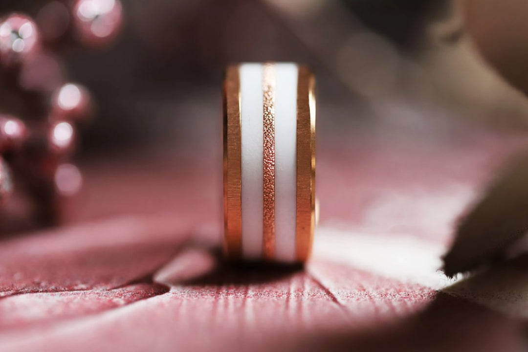 Pack de 2 anneaux(Addon Mini) en argent 925 "Neige éternelle" finition glitter rose gold pour bague mood interchangeable