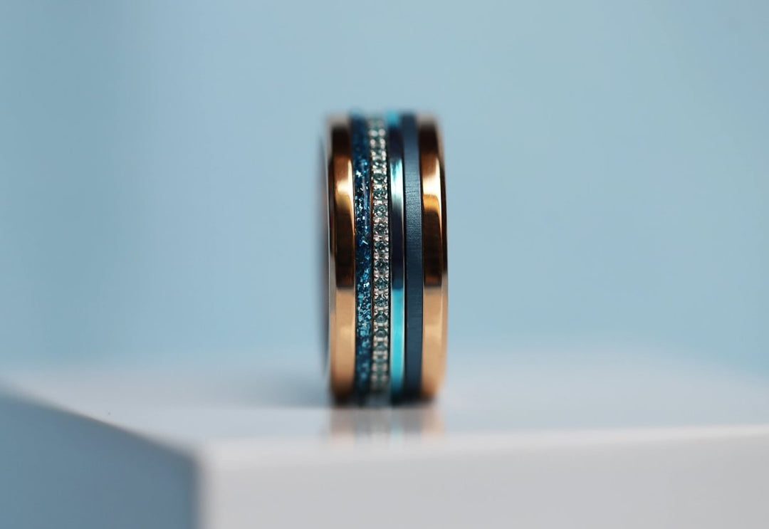 🩵 Pack de 2 anneaux (Addon Mini) en argent 925 "Sky" finition bleu ciel poli pour bague mood interchangeable