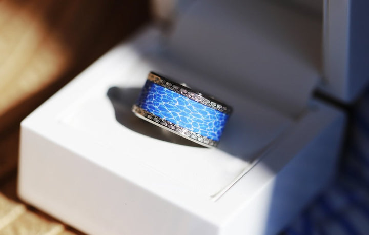 Inner ring in blue and cyan polymer "Ripple" for Mood ring
