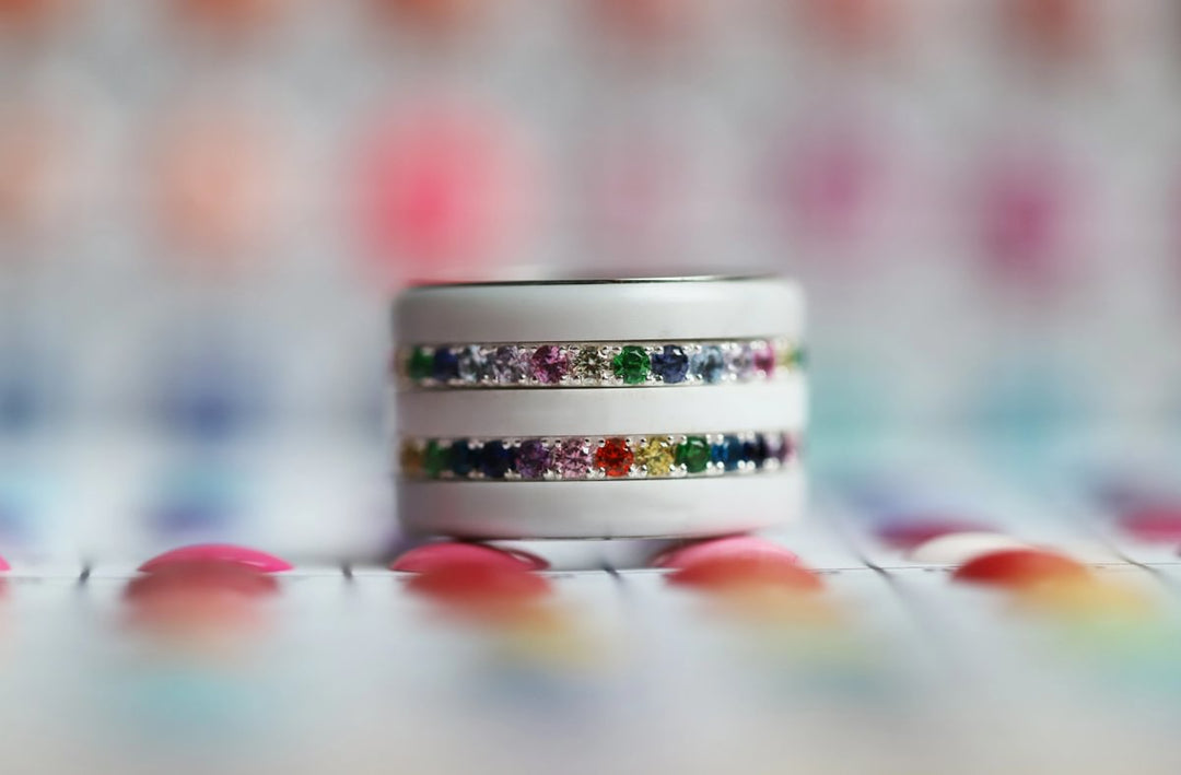 💍 Inner ring (medium addon) "Aura Rainbow" in 925 silver set with zircons