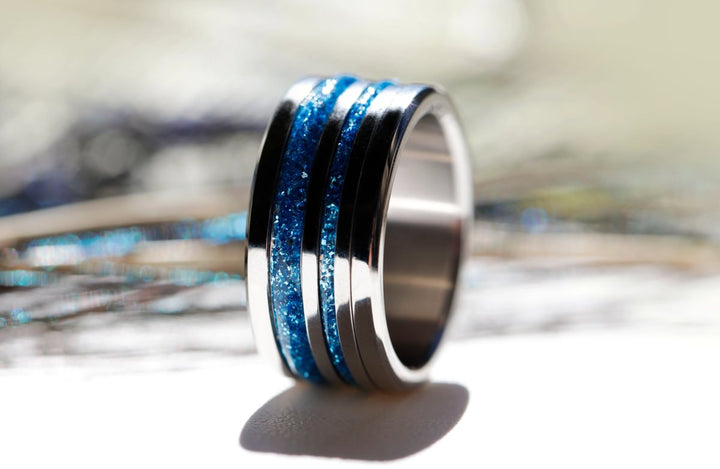 Blue moon 🌘 set of 2 inner rings (mini addons) in 925 silver with blue enamel coating - glitter