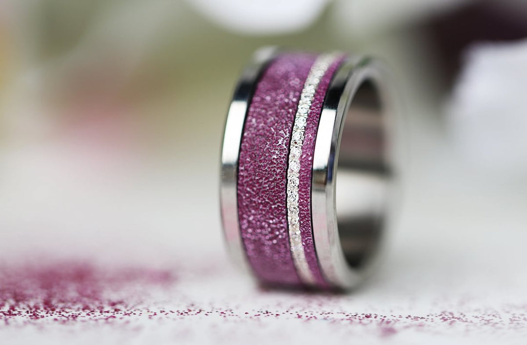 🍇 Inner ring (2/3 addon) in 925 silver "Cassis" glitter purple finish for interchangeable mood ring