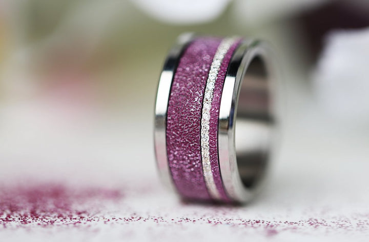 🍇 Inner ring (2/3 addon) in 925 silver "Cassis" glitter purple finish for interchangeable mood ring