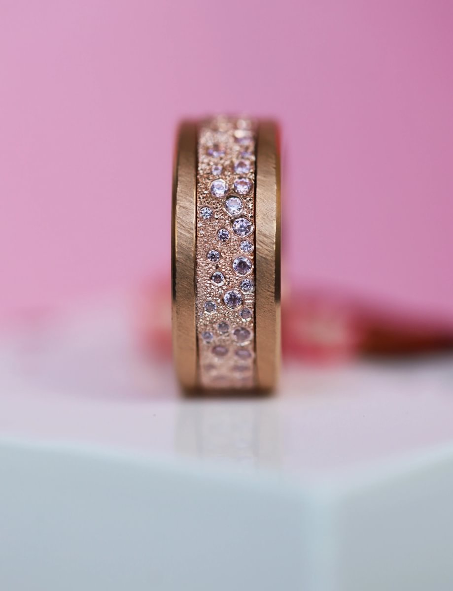 Anneau (deux tiers) "Willow Pink" en argent glitter serti de zircons roses pour bague mood interchangeable