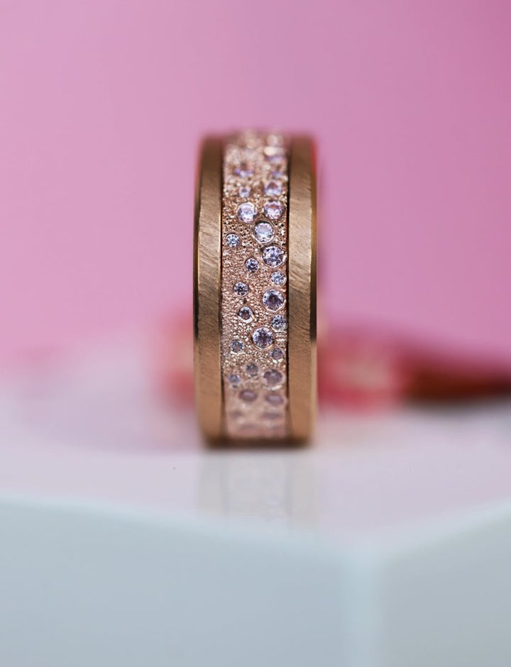 Anneau (deux tiers) "Willow Pink" en argent glitter serti de zircons roses pour bague mood interchangeable