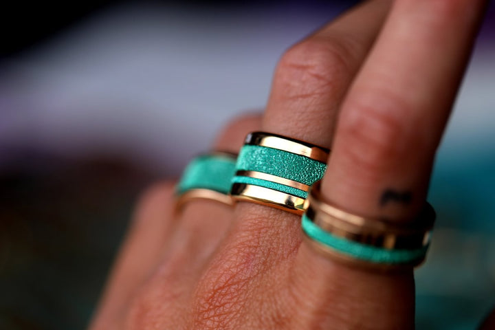 🏝️ Set of 2 inner rings (mini addons) in 925 silver "Siwa" intense glitter green finish for interchangeable mood ring