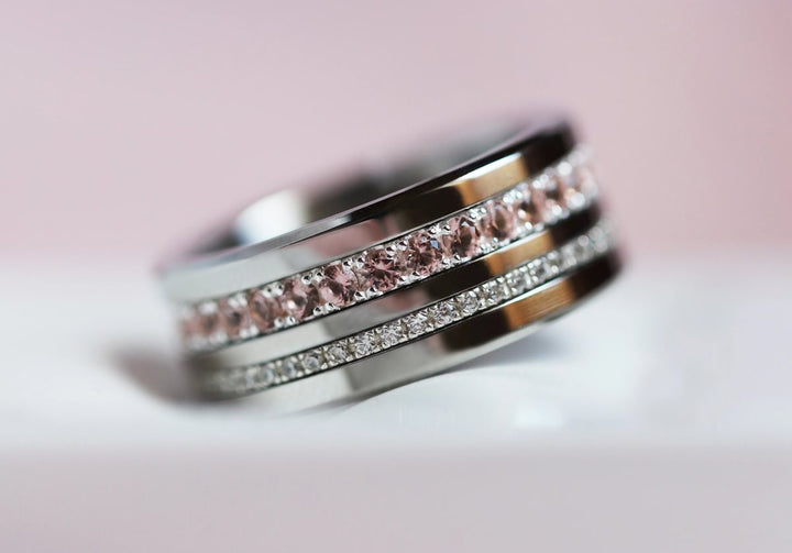 💍 Innenring (Medium Addon) "Aura Kabricot" aus 925er Silber mit apricotfarbenem Zirkonia Steine besetzt serti de zircons abricots