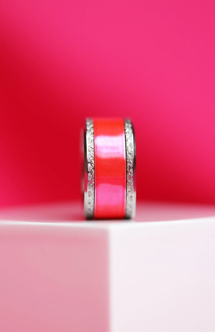 💕 Inner ring (addon) in 925 silver "Punche" Flashy pink finish for interchangeable mood ring
