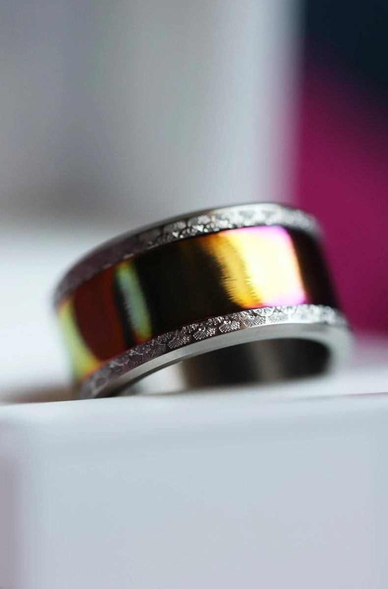 🌈 Inner ring (addon) in 925 silver "Glittering skies" intense rainbow finish for interchangeable mood ring