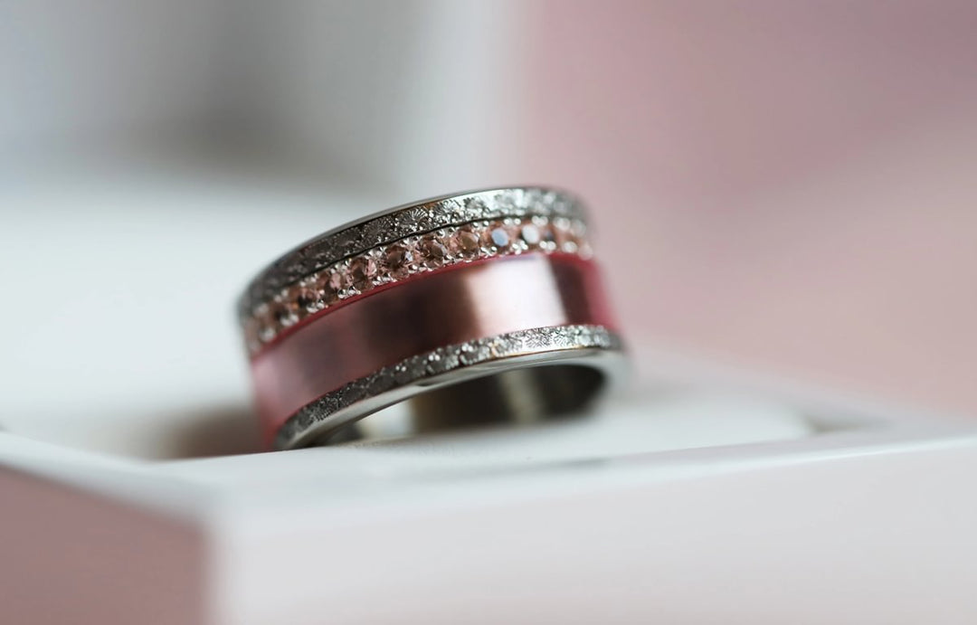 💍 Innenring (Medium Addon) "Aura Kabricot" aus 925er Silber mit apricotfarbenem Zirkonia Steine besetzt serti de zircons abricots