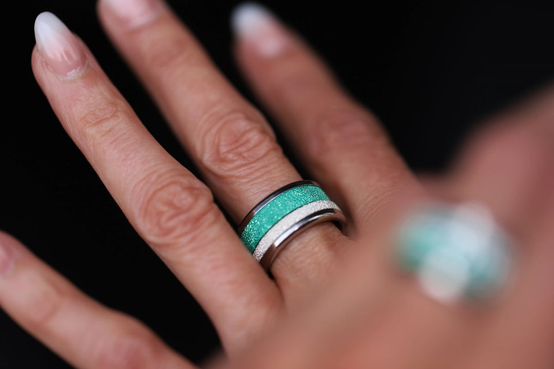 🏝️ Innenring (2/3 Addon) aus 925er Silber "Siwa" glitter green Ausführung für den auswechselbaren mood Ring
