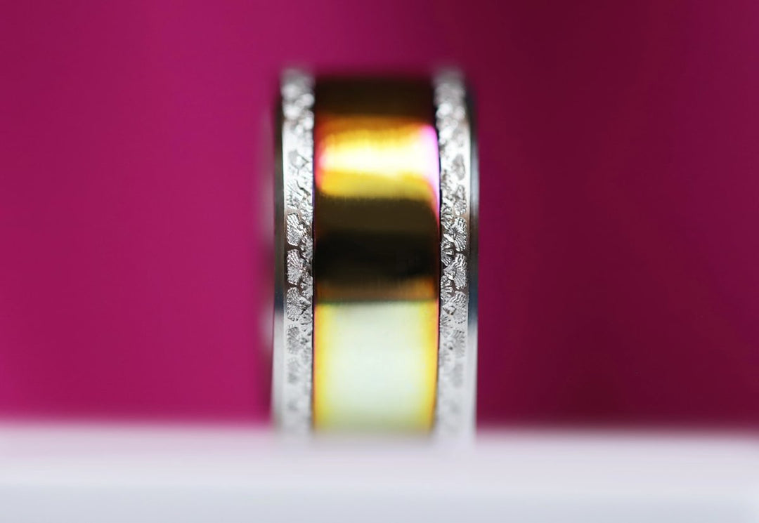 🌈 Inner ring (addon) in 925 silver "Glittering skies" intense rainbow finish for interchangeable mood ring