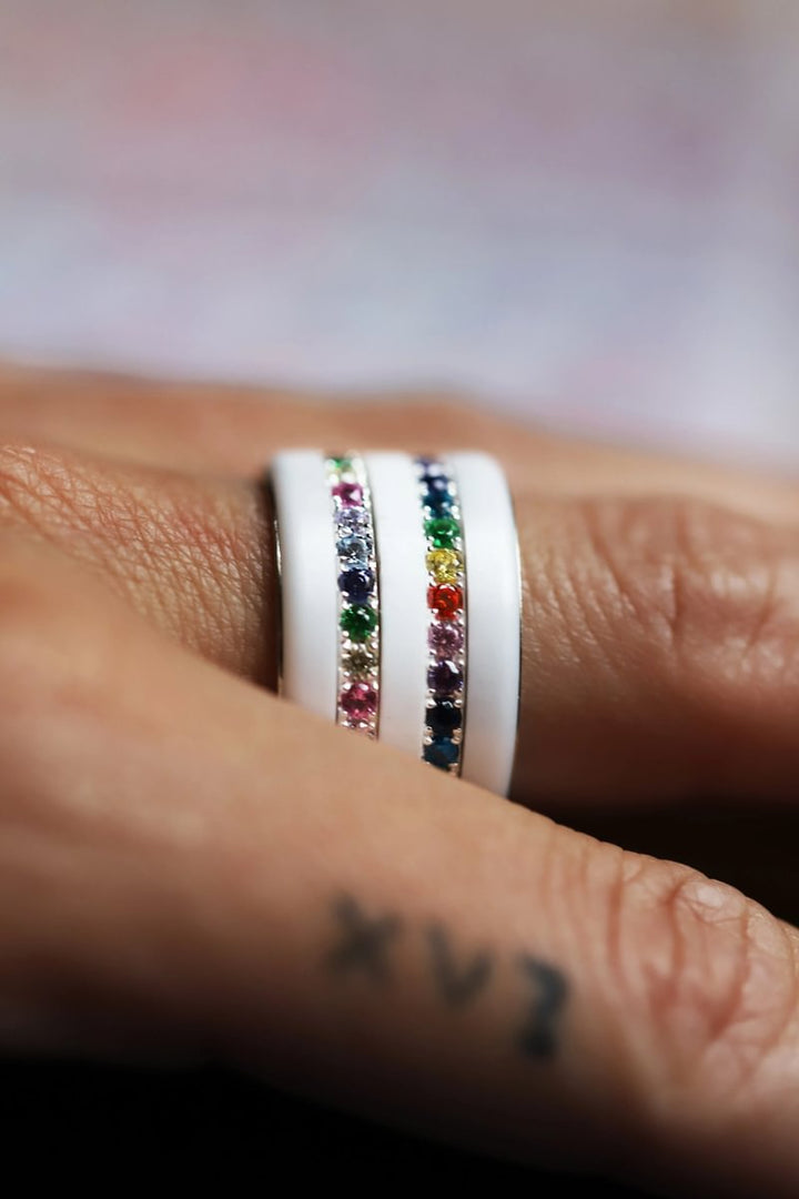 💍 Inner ring (medium addon) "Aura Rainbow" in 925 silver set with zircons