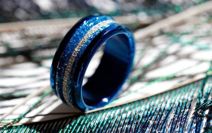 Blue moon 🌘 set of 2 inner rings (mini addons) in 925 silver with blue enamel coating - glitter