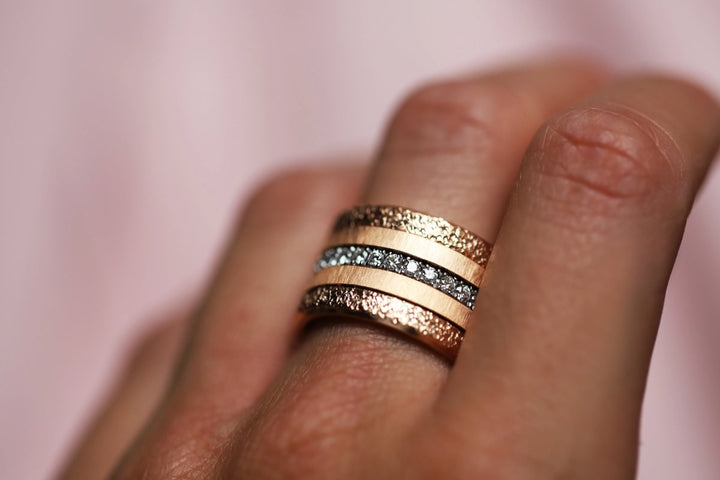 Base large "Rock" en acier rose gold inoxydable pour bague mood interchangeable, Edition collector numérotée de 1 à 100