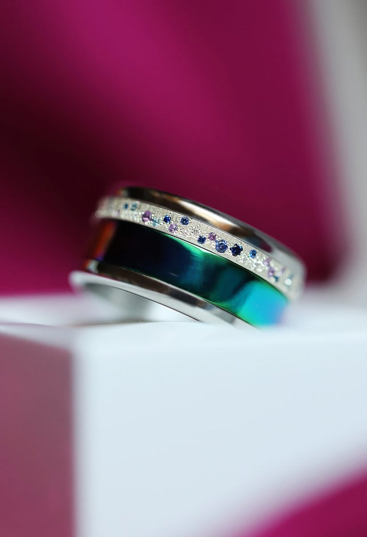 🌈 Innenring (2/3 Addon) aus 925 Silber „Himmel Glanz“ mit einer leuchtenden Regenbogen Beschichtung für deinen mood Ring