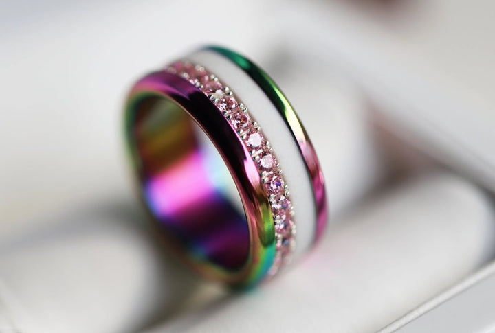 Base extra small arrondie polie "Rainbow" en acier inoxydable pour bague mood interchangeable