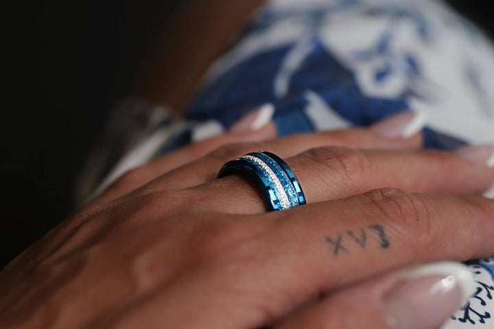 Blue moon 🌘 set of 2 inner rings (mini addons) in 925 silver with blue enamel coating - glitter