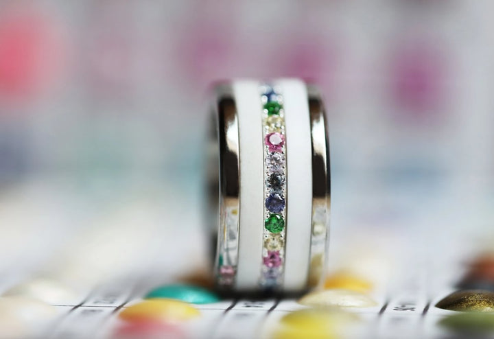 💍 Innenring (Medium Addon) "Aura Pastell Regenbogen" aus 925er Silber mit Zirkonia Steine besetzt