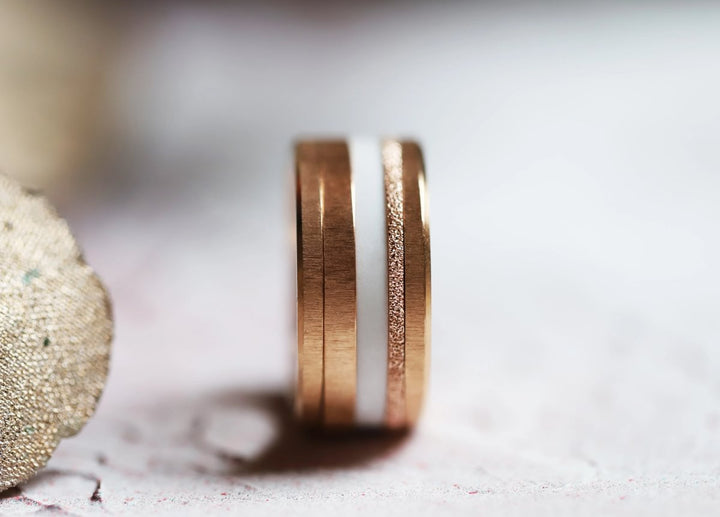 Pack de 2 anneaux(Addon Mini) en argent 925 "Neige éternelle" finition glitter rose gold pour bague mood interchangeable