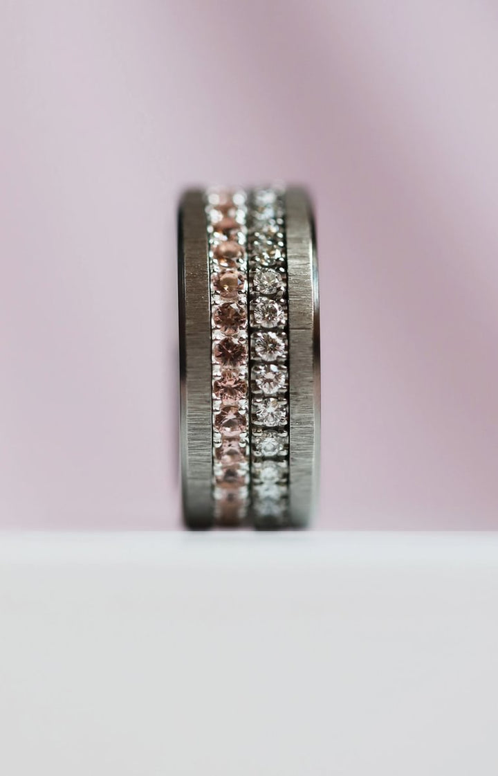 💍 Innenring (Medium Addon) "Aura Kabricot" aus 925er Silber mit apricotfarbenem Zirkonia Steine besetzt serti de zircons abricots