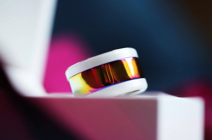 🌈 Inner ring (addon) in 925 silver "Glittering skies" intense rainbow finish for interchangeable mood ring