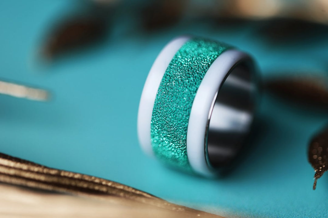 🏝️ Inner ring (addon) in 925 silver "Siwa" intense glitter green finish for interchangeable mood ring