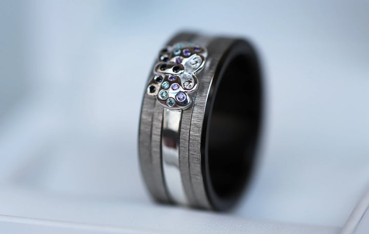 Autumn butterfly 🦋  Medium addon 3D center in 925 glitter silver with zircons for interchangeable mood ring