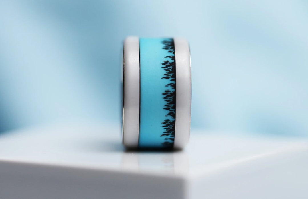 Inner ring in black and cyan polymer "Y'a pas le feu au lac" for mood ring