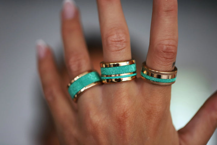 🏝️ Set of 2 inner rings (mini addons) in 925 silver "Siwa" intense glitter green finish for interchangeable mood ring