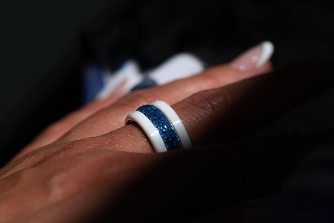 Blue moon 🌘 inner ring (addon) in 925 silver with blue enamel coating - glitter