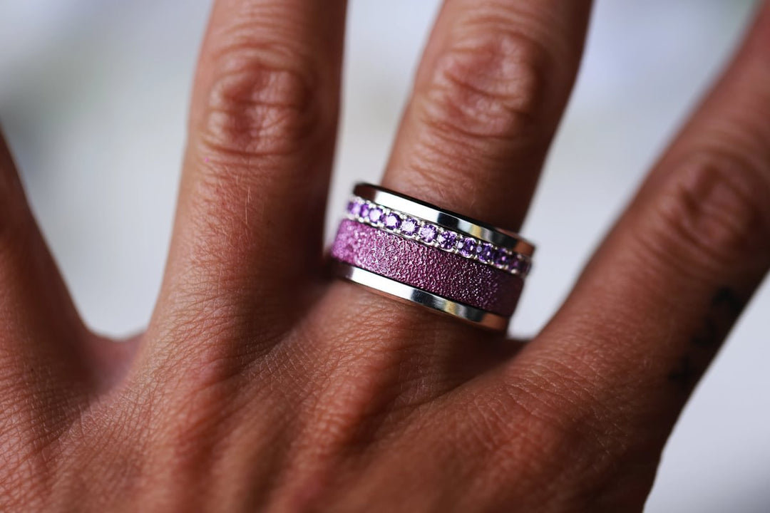 🍇 Inner ring (2/3 addon) in 925 silver "Cassis" glitter purple finish for interchangeable mood ring