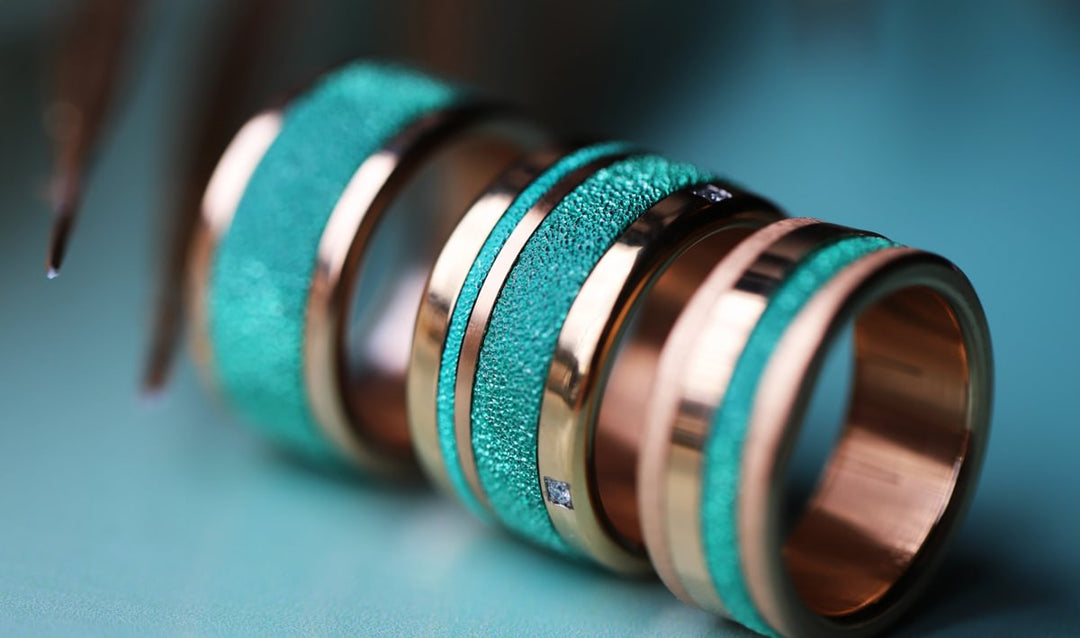 🏝️ Set of 2 inner rings (mini addons) in 925 silver "Siwa" intense glitter green finish for interchangeable mood ring