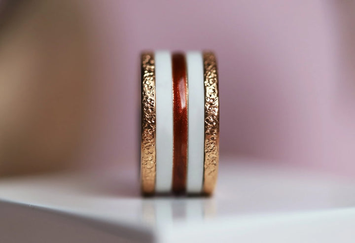 Eye of the tiger 🐅 inner ring (medium addon) in 925 silver with a pearly ochre enamel coating