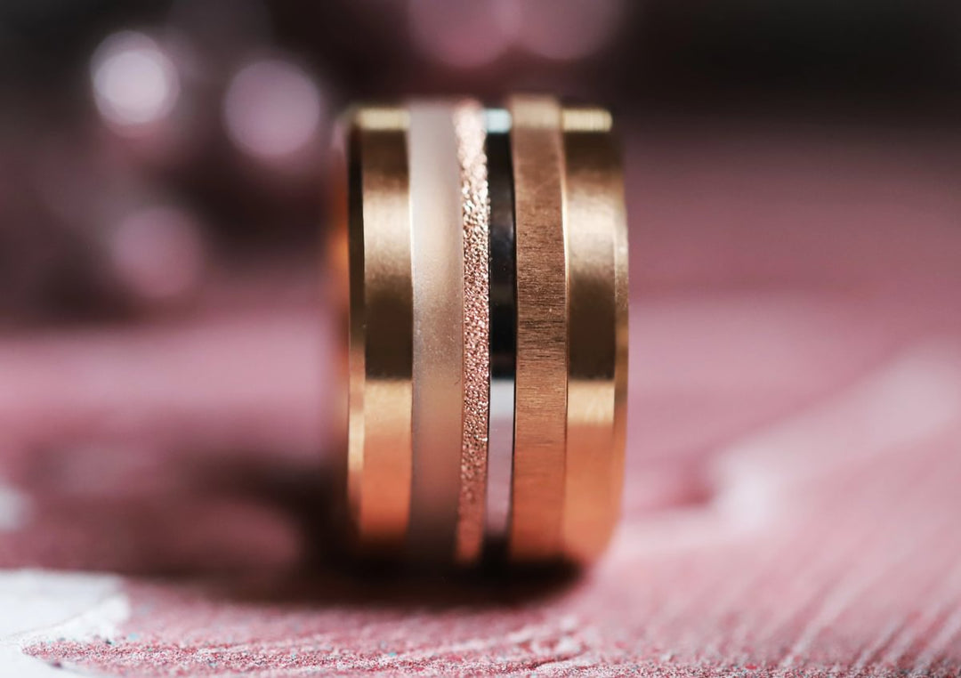 Pack de 2 anneaux(Addon Mini) en argent 925 "Neige éternelle" finition glitter rose gold pour bague mood interchangeable