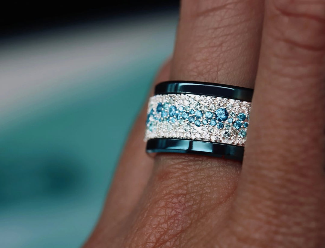 Anneau (addon) en argent Summer entièrement serti de zircons pour bague mood interchangeable