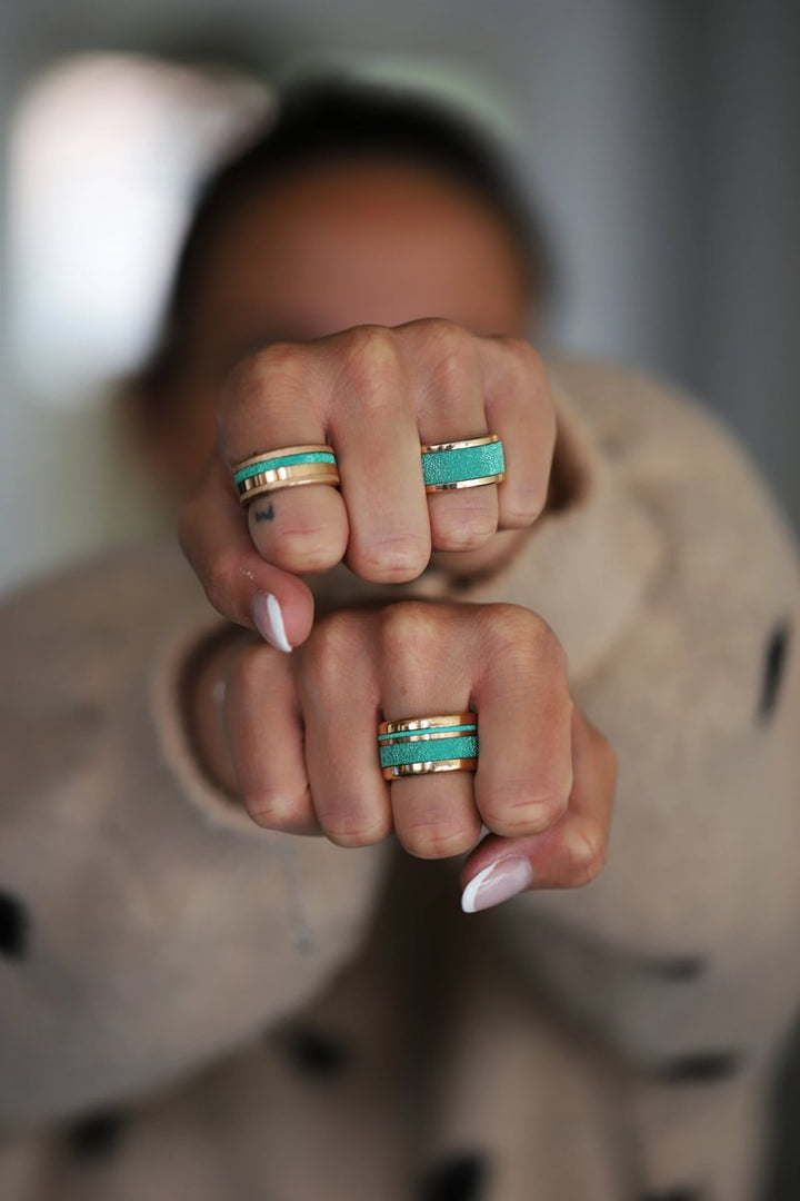 🏝️ Set of 2 inner rings (mini addons) in 925 silver "Siwa" intense glitter green finish for interchangeable mood ring