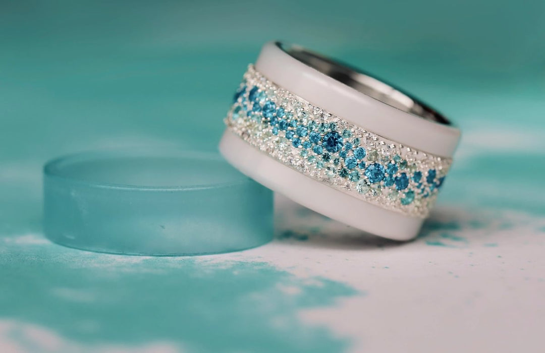 Anneau (addon) en argent Summer entièrement serti de zircons pour bague mood interchangeable