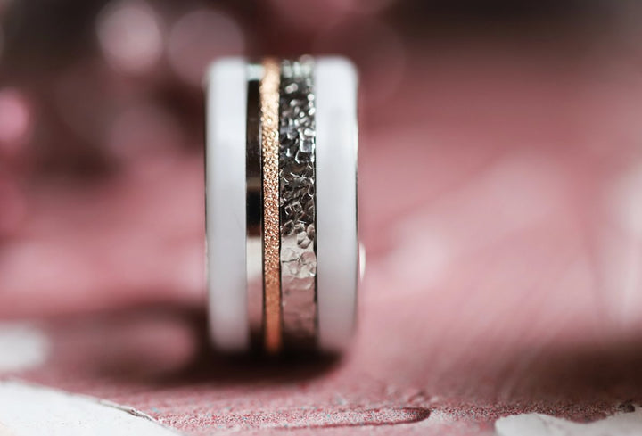 Pack de 2 anneaux(Addon Mini) en argent 925 "Neige éternelle" finition glitter rose gold pour bague mood interchangeable